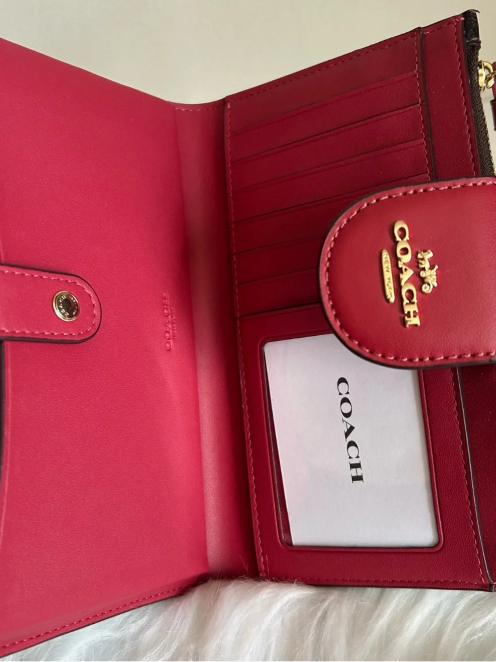 Coach Phone Wallet Brown Red Signature Canvas Leather Wristlet‎ Excellent
